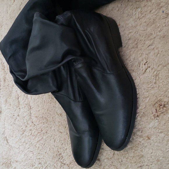 Parallele Paris black leather sock over the knee boots, almond toe, pull on boot - Picture 5 of 8